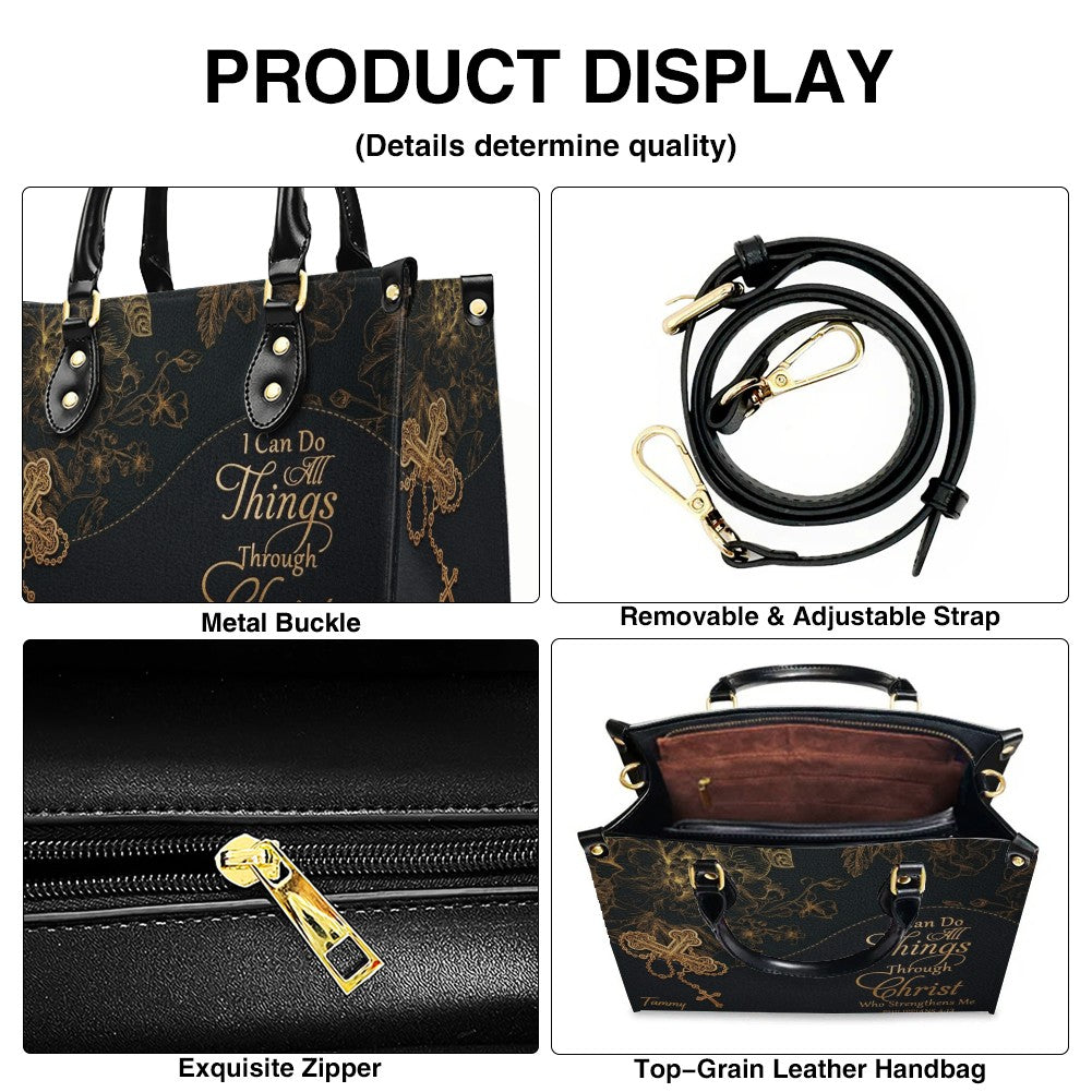 Personalized Cross Floral Leather Handbag
