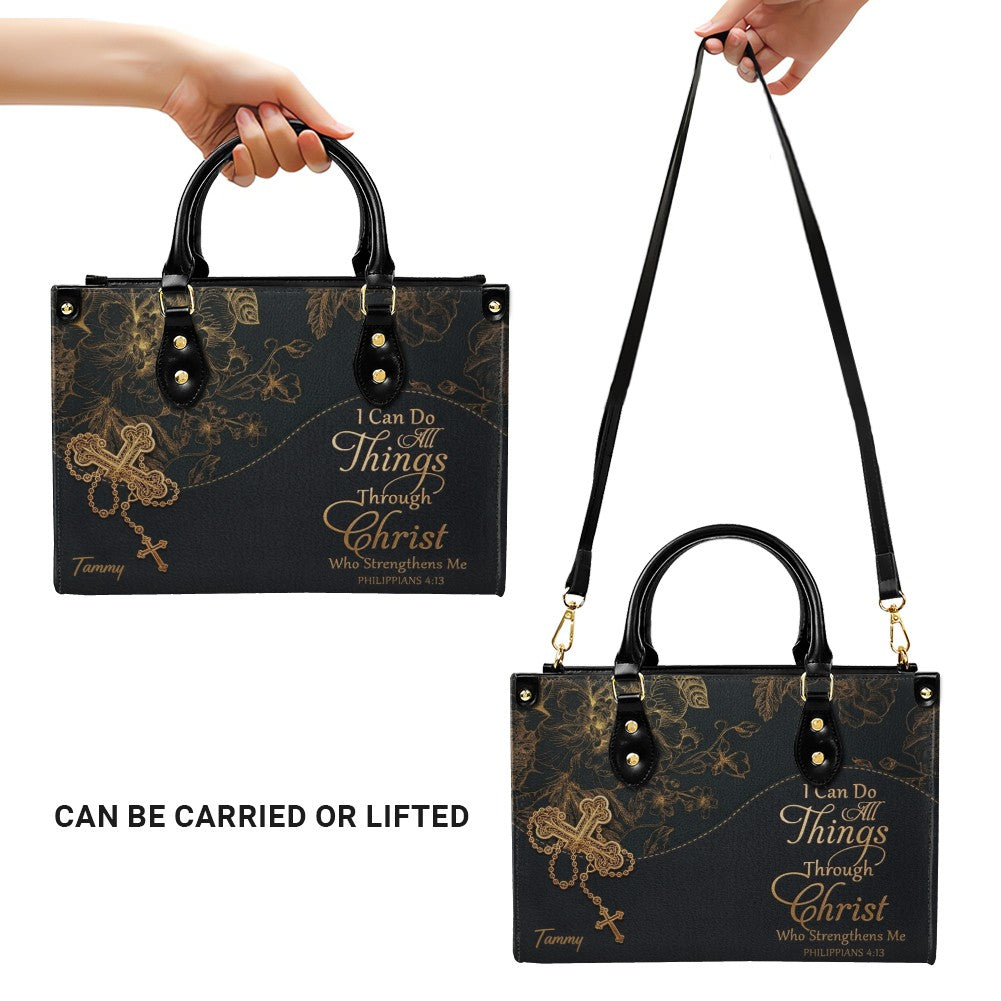 Personalized Cross Floral Leather Handbag