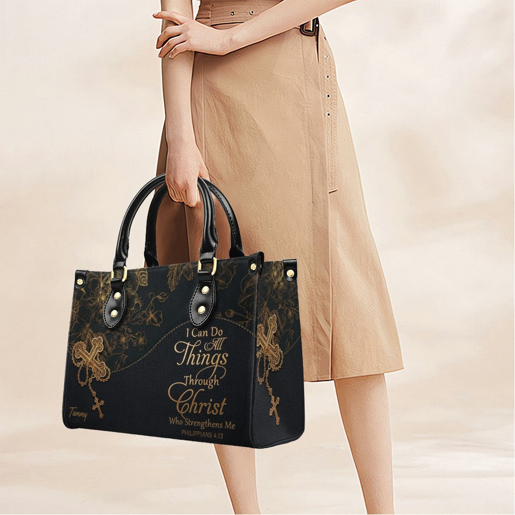 Personalized Cross Floral Leather Handbag