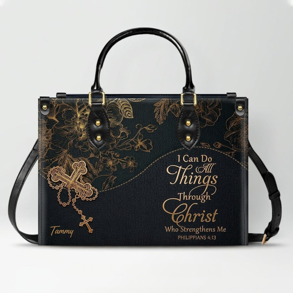 Personalized Cross Floral Leather Handbag