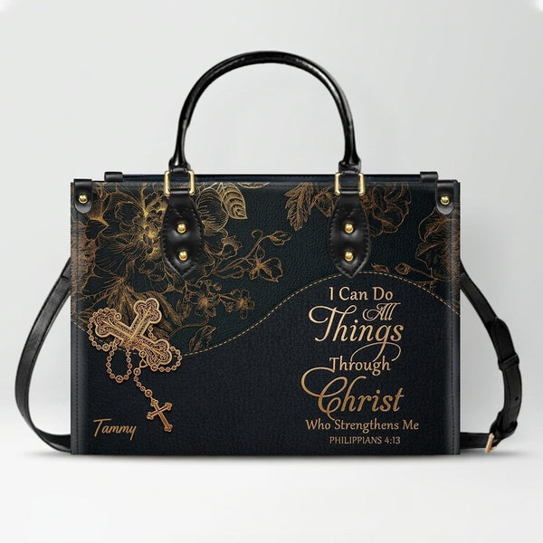 Personalized Cross Floral Leather Handbag