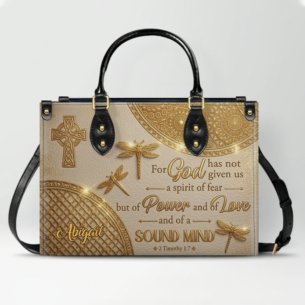 Personalized Cross & Dragonfly Leather Handbag