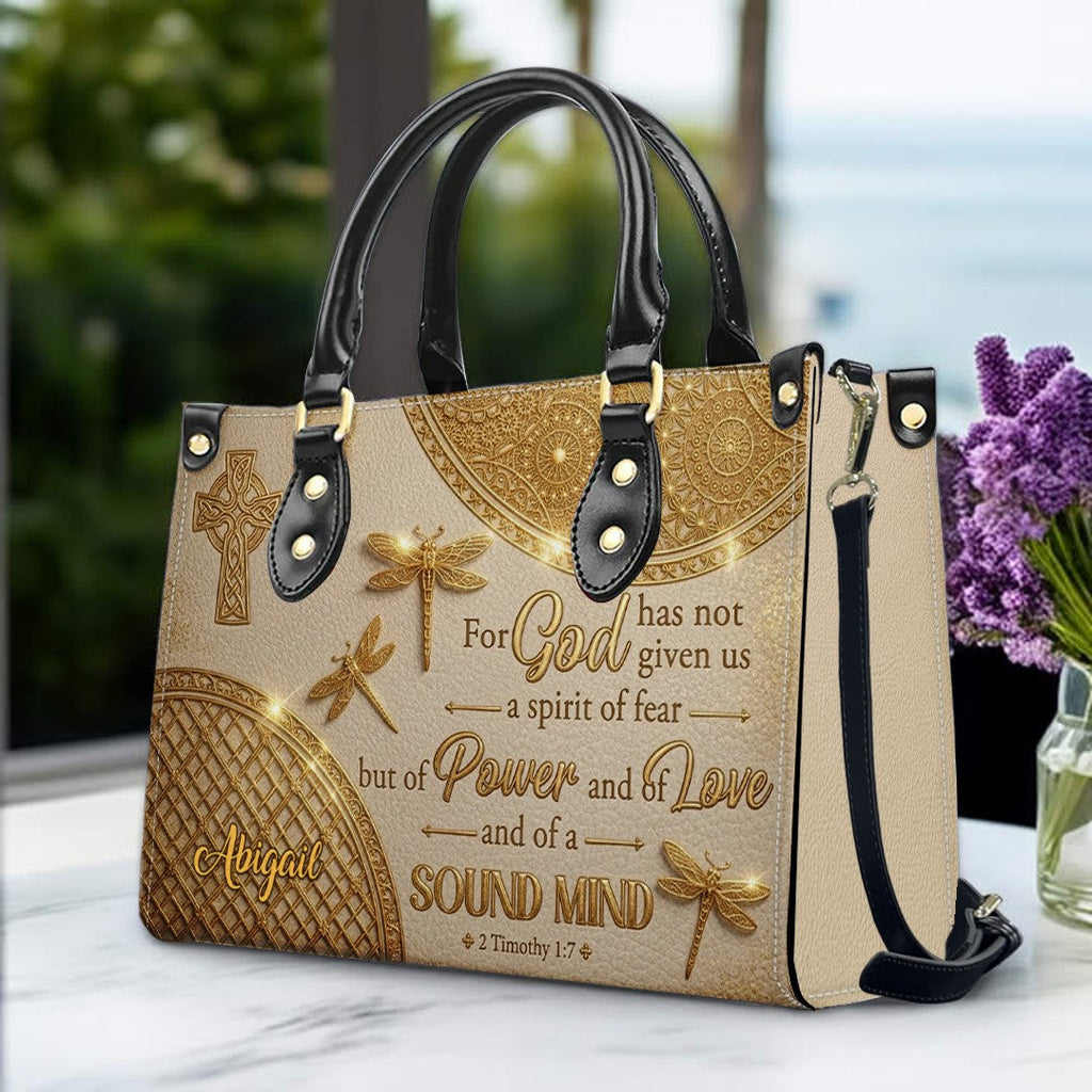 Personalized Cross & Dragonfly Leather Handbag