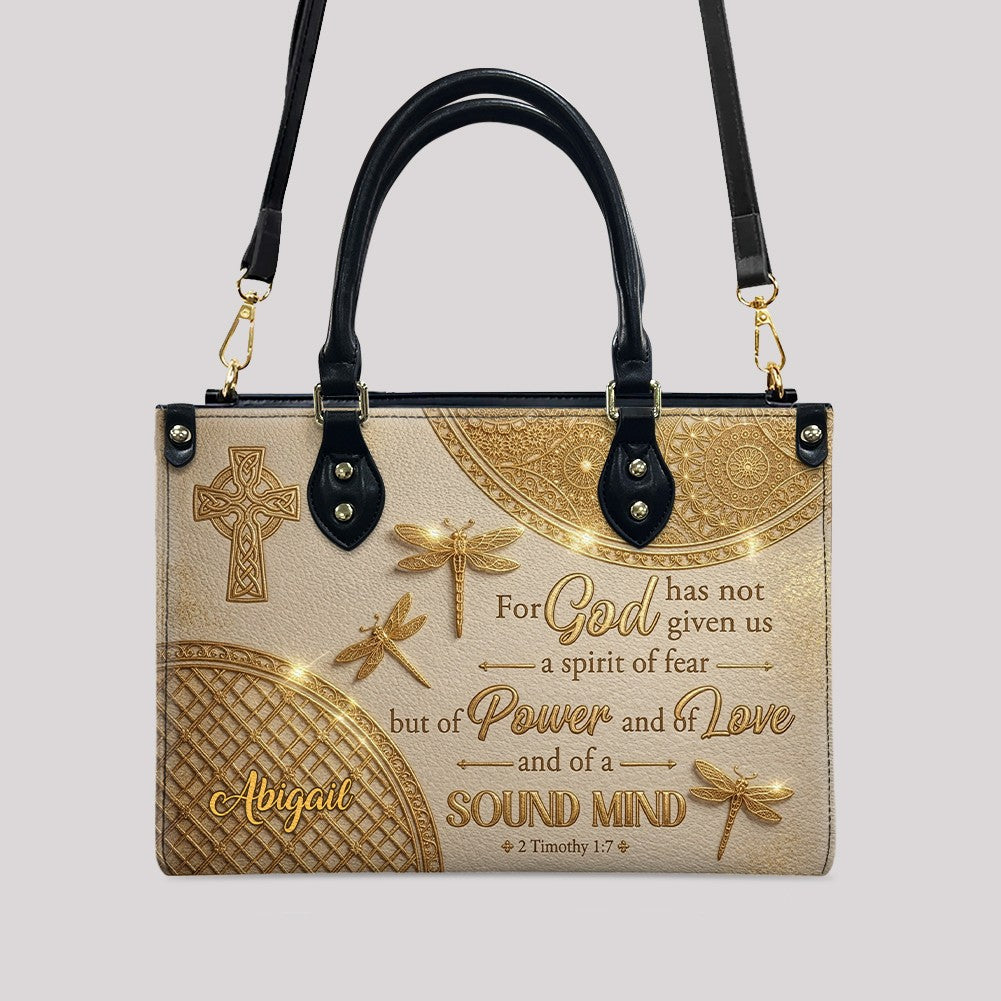 Personalized Cross & Dragonfly Leather Handbag