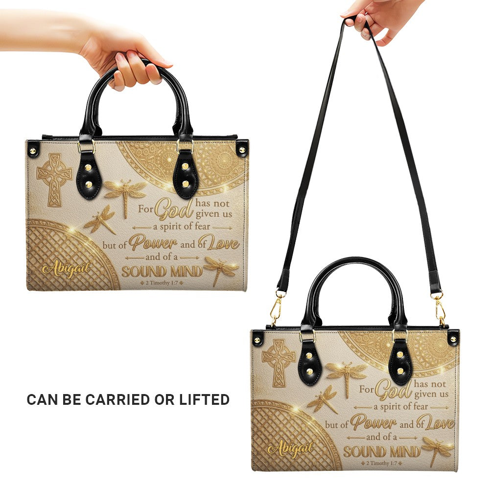 Personalized Cross & Dragonfly Leather Handbag