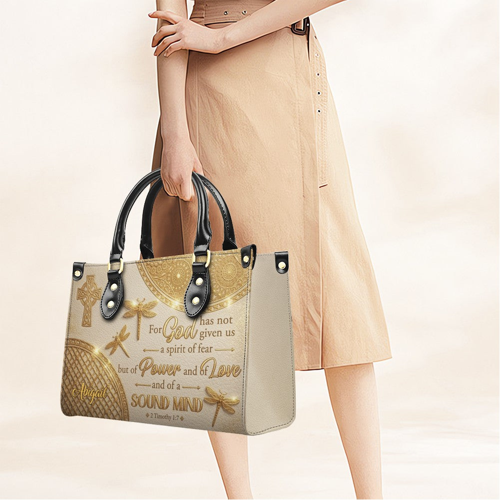 Personalized Cross & Dragonfly Leather Handbag