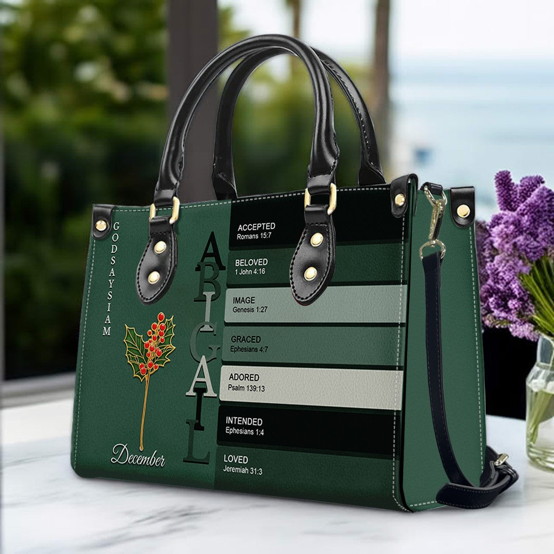 Custom Name & Birth Flower Leather Handbag