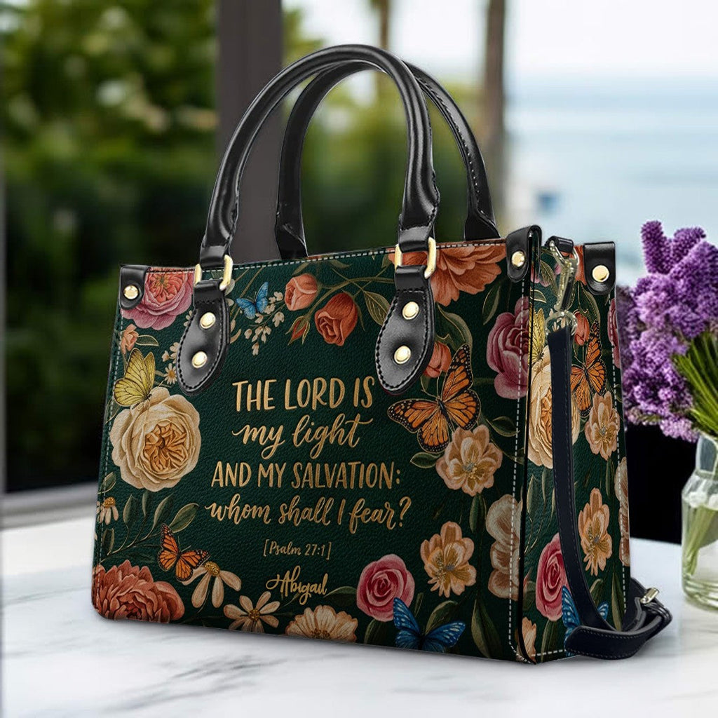 Personalized Psalm 27:1 Floral Leather Handbag