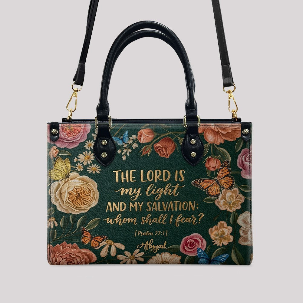 Personalized Psalm 27:1 Floral Leather Handbag