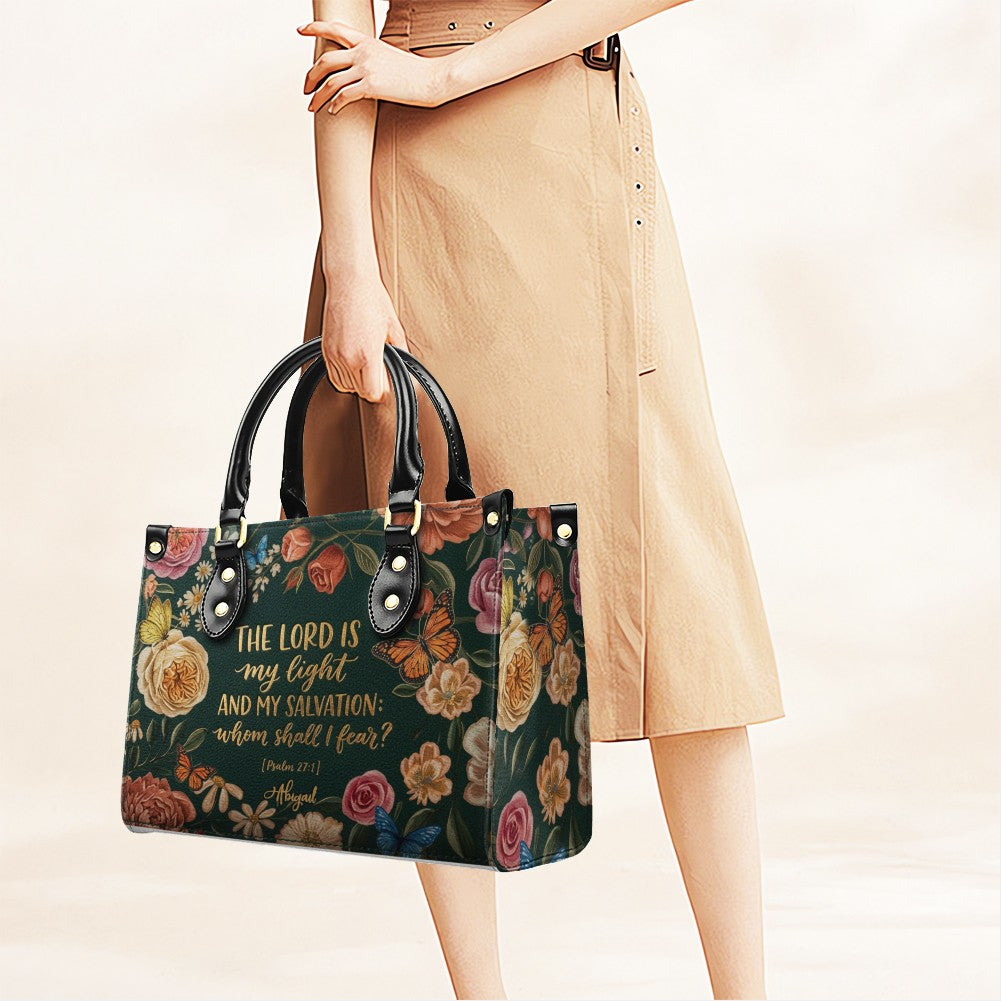 Personalized Psalm 27:1 Floral Leather Handbag