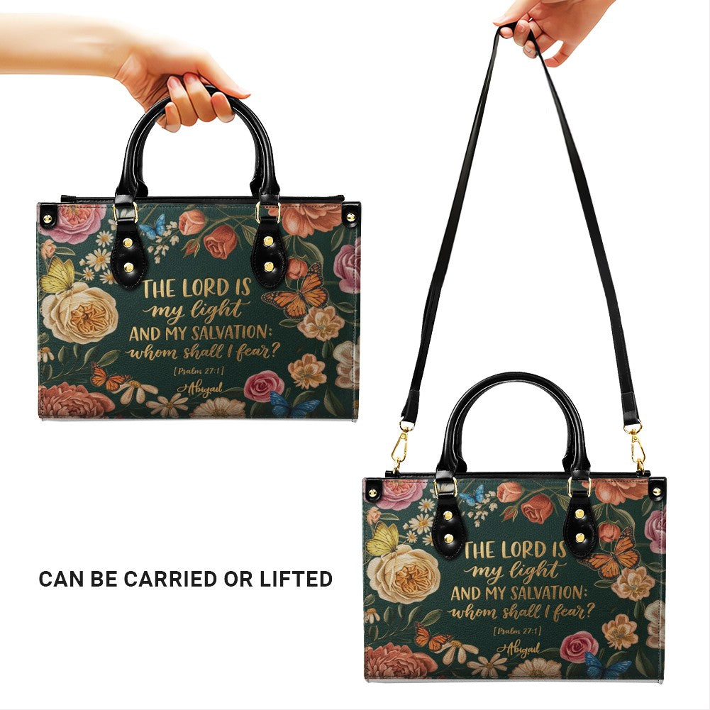 Personalized Psalm 27:1 Floral Leather Handbag