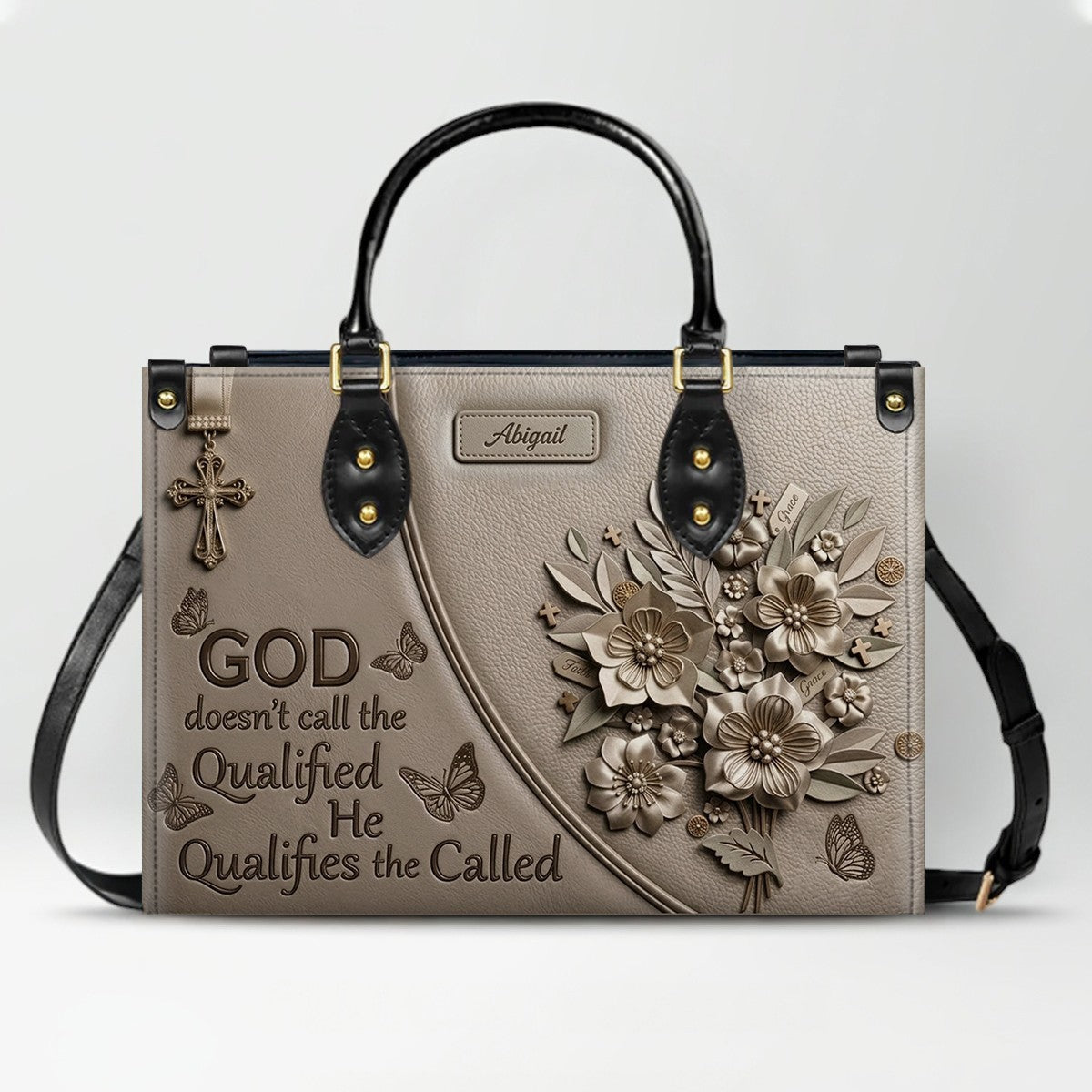 Personalized Christian Floral Leather Handbag