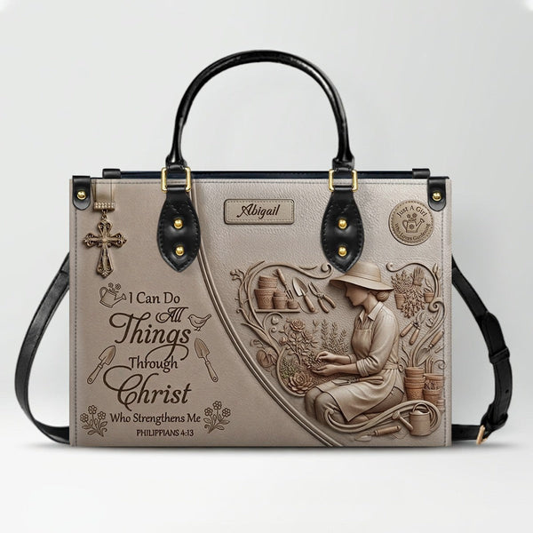 Personalized Philippians 4:13 Leather Handbag