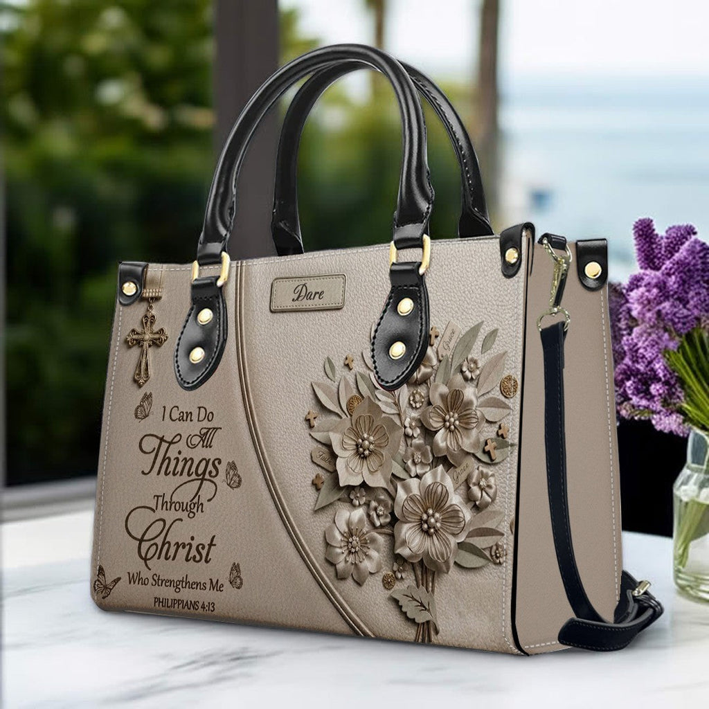 Personalized Christian Floral Leather Handbag
