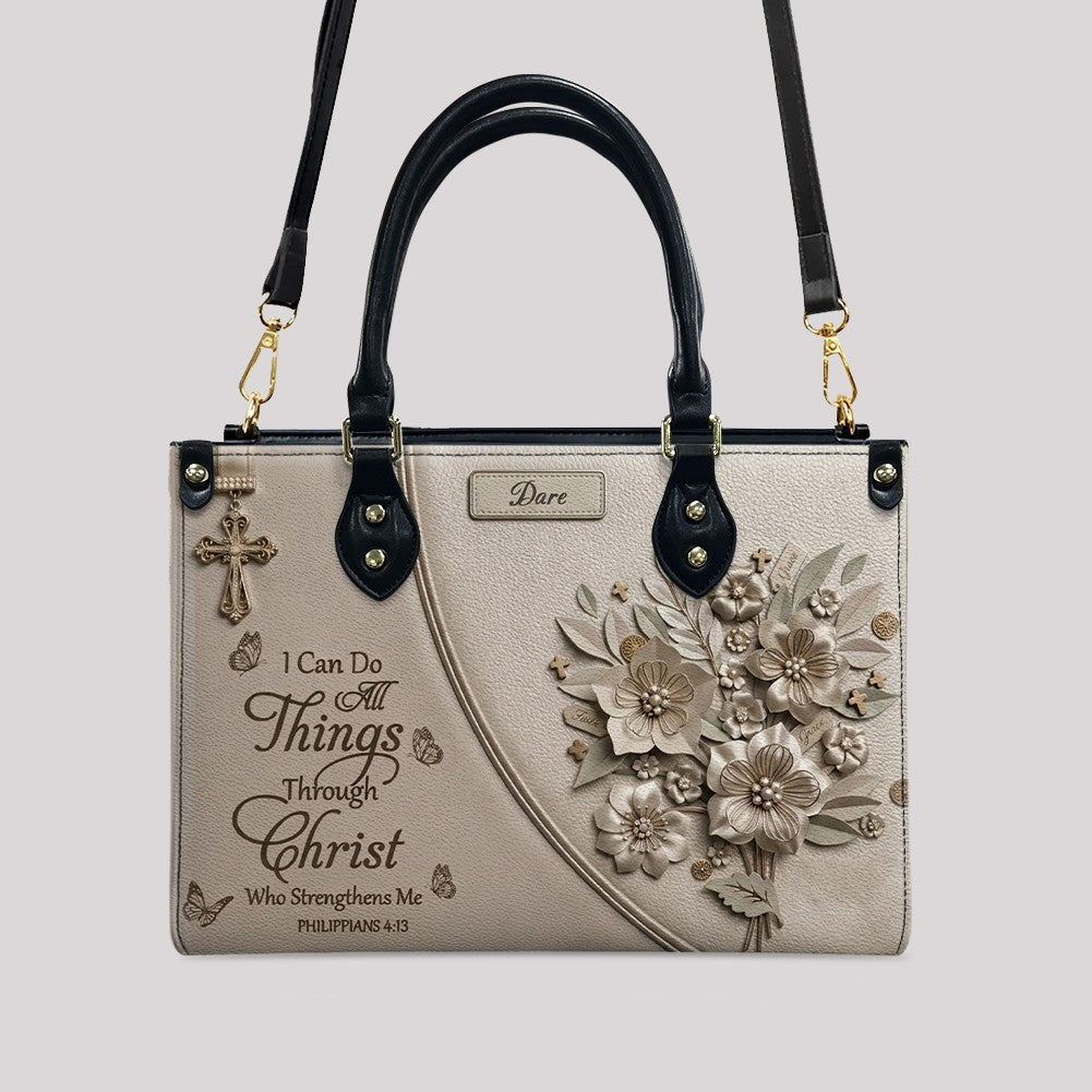 Personalized Christian Floral Leather Handbag