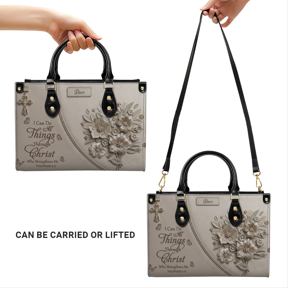Personalized Christian Floral Leather Handbag