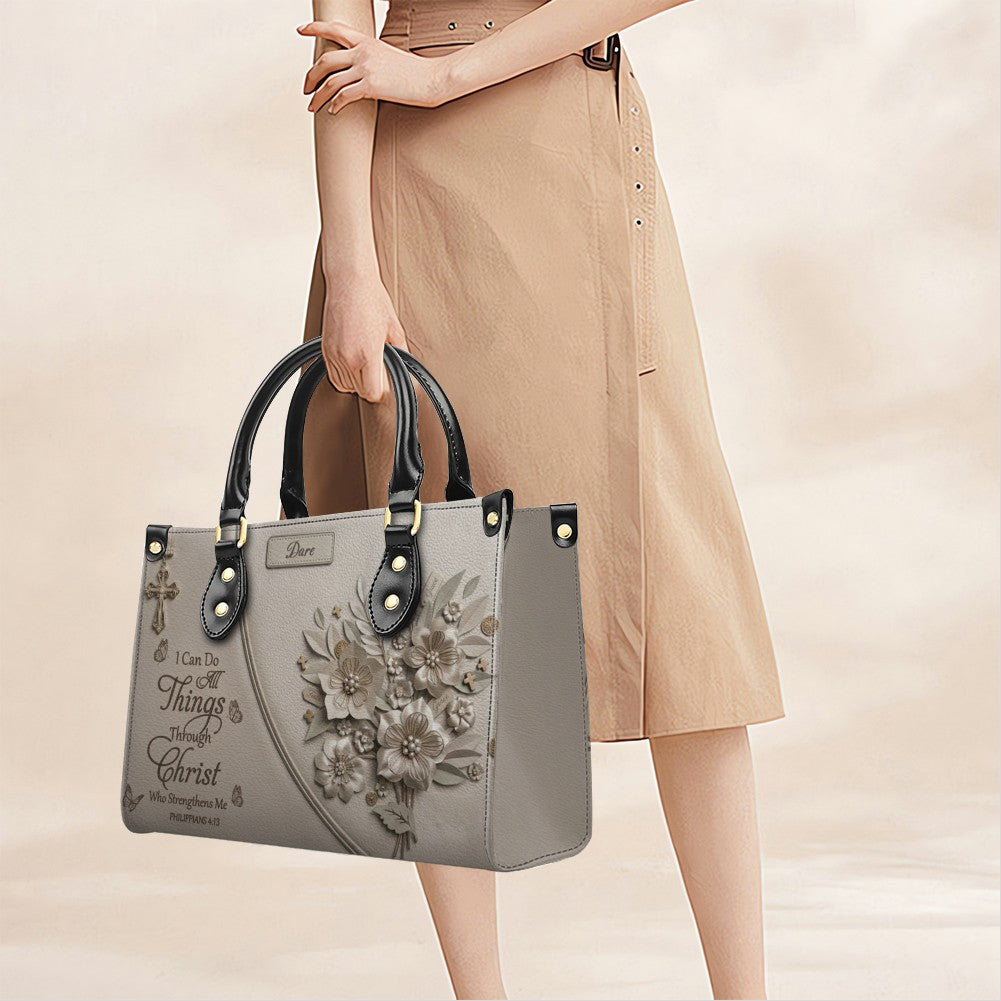 Personalized Christian Floral Leather Handbag