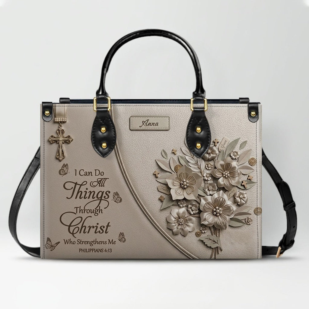 Personalized Christian Floral Leather Handbag