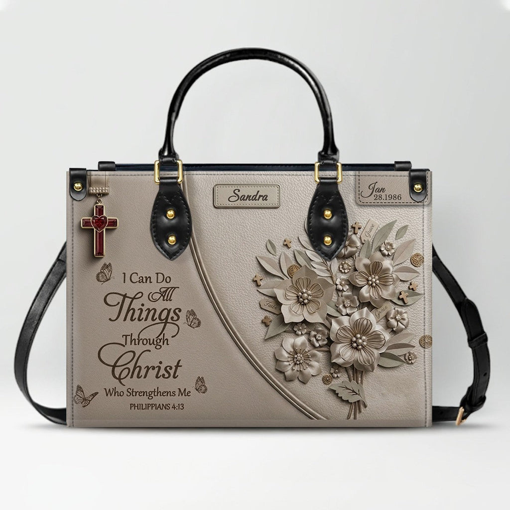 Personalized Philippians 4:13 Leather Handbag