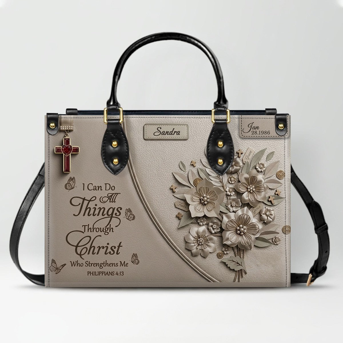 Personalized Philippians 4:13 Leather Handbag
