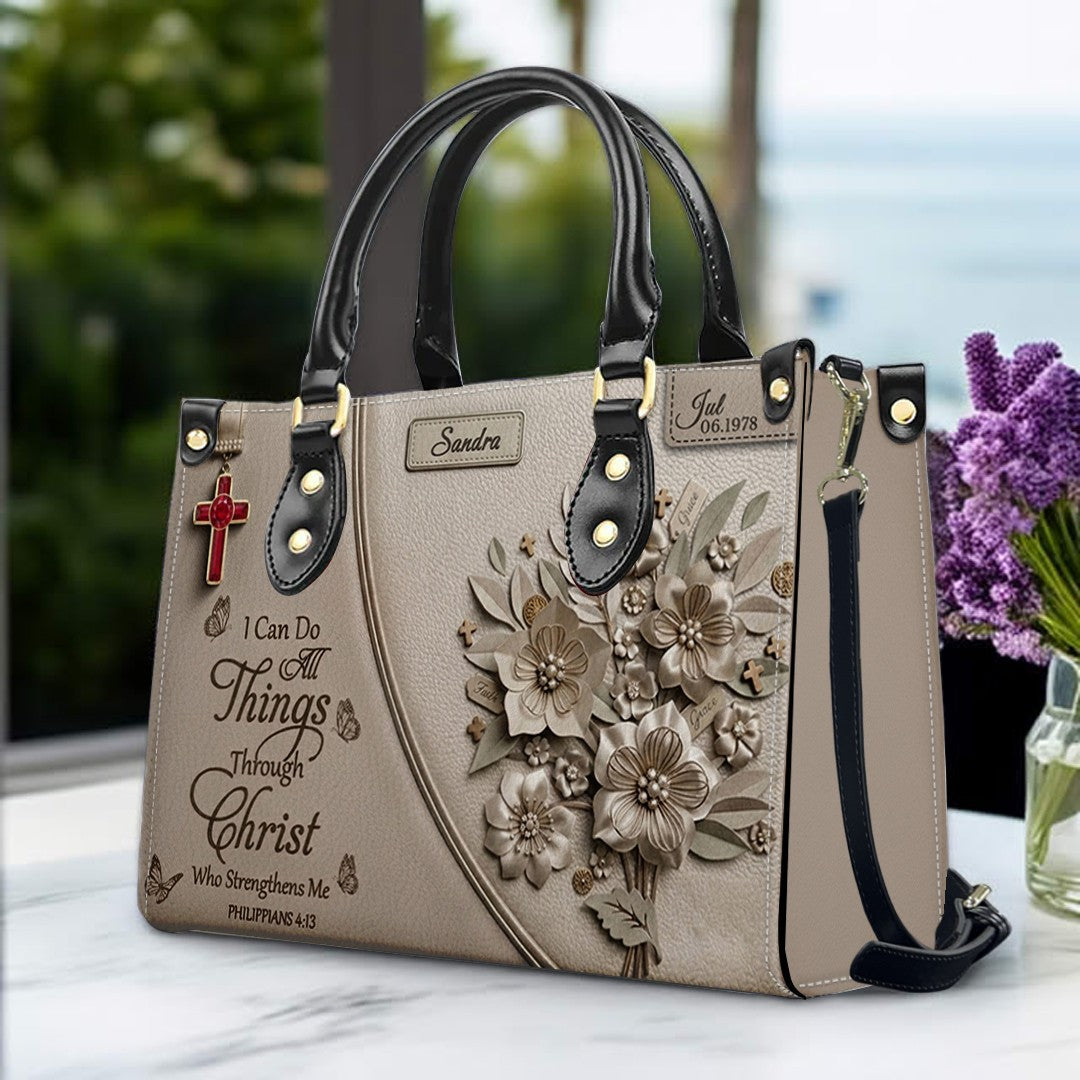 Personalized Philippians 4:13 Leather Handbag