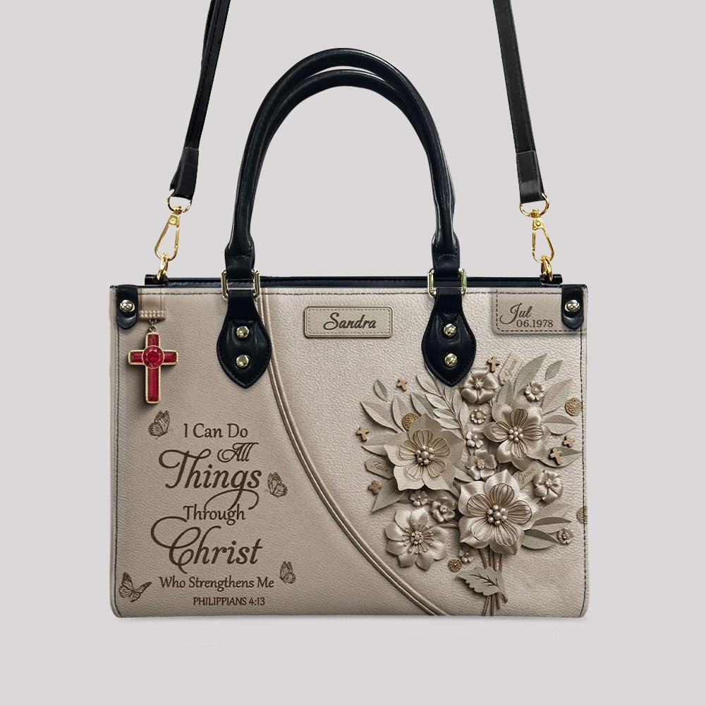 Personalized Philippians 4:13 Leather Handbag