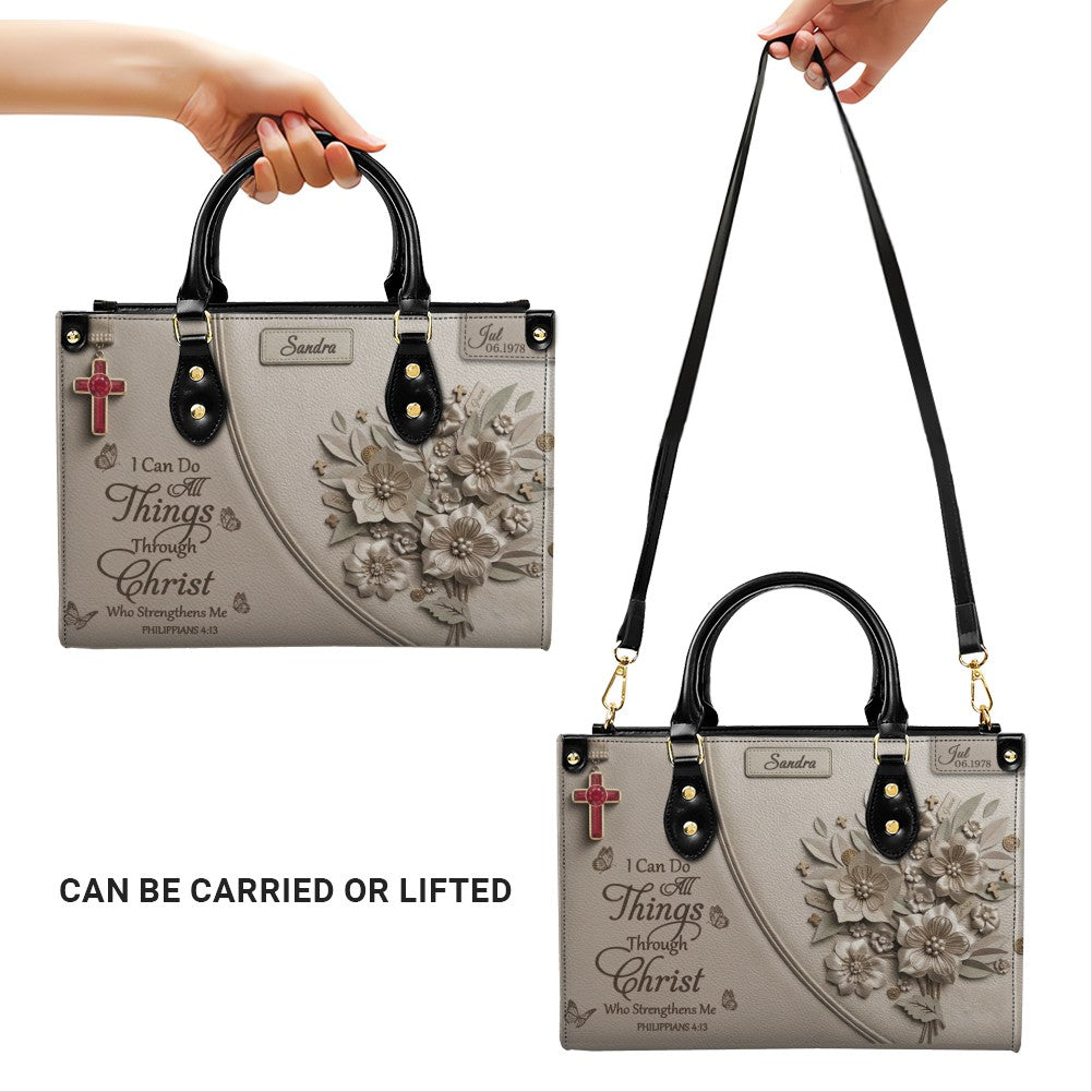 Personalized Philippians 4:13 Leather Handbag