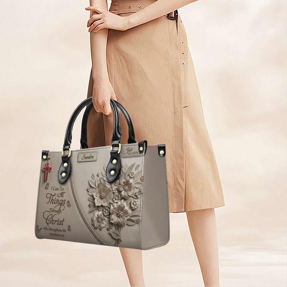 Personalized Philippians 4:13 Leather Handbag