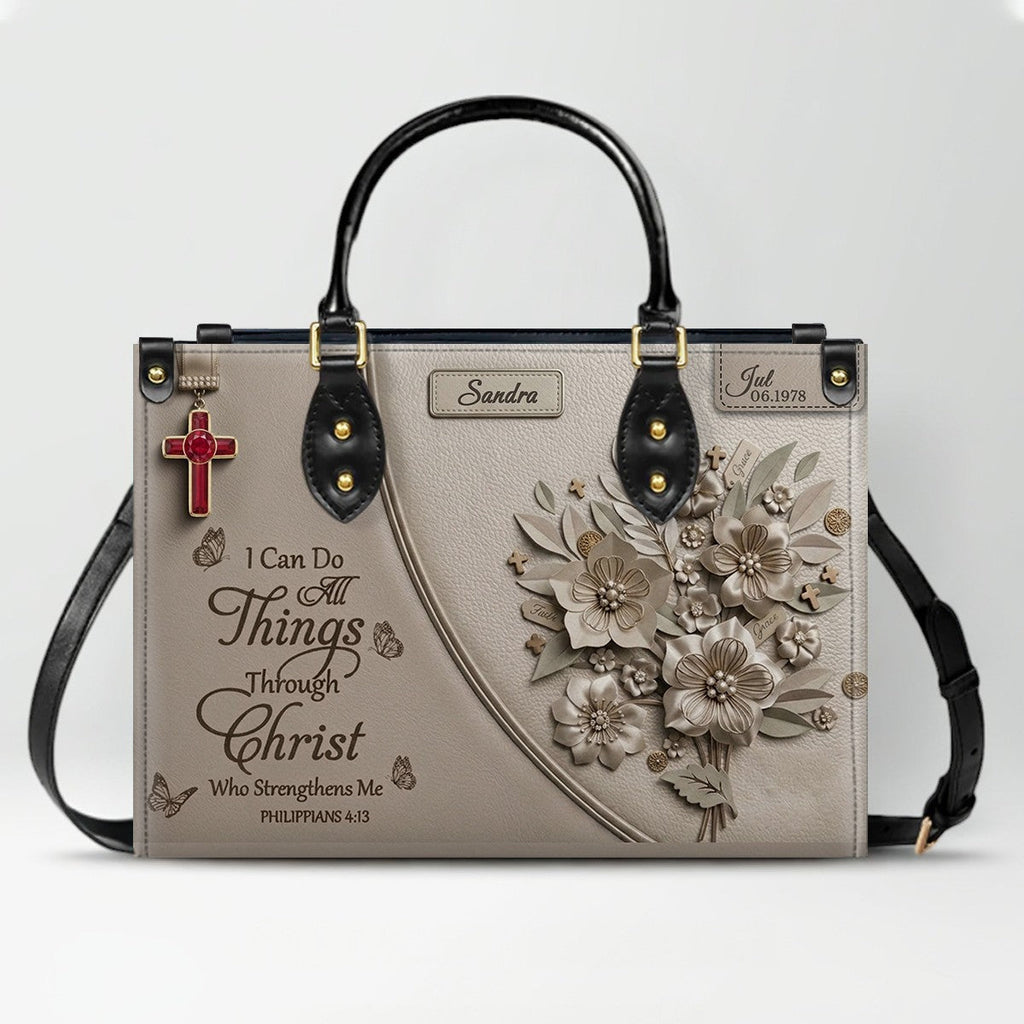 Personalized Philippians 4:13 Leather Handbag