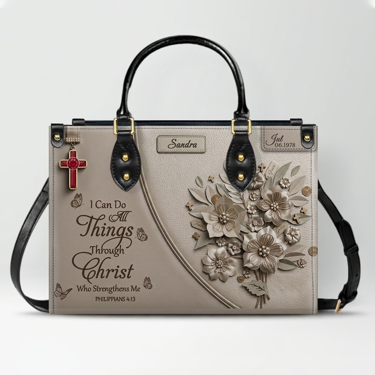 Personalized Philippians 4:13 Leather Handbag