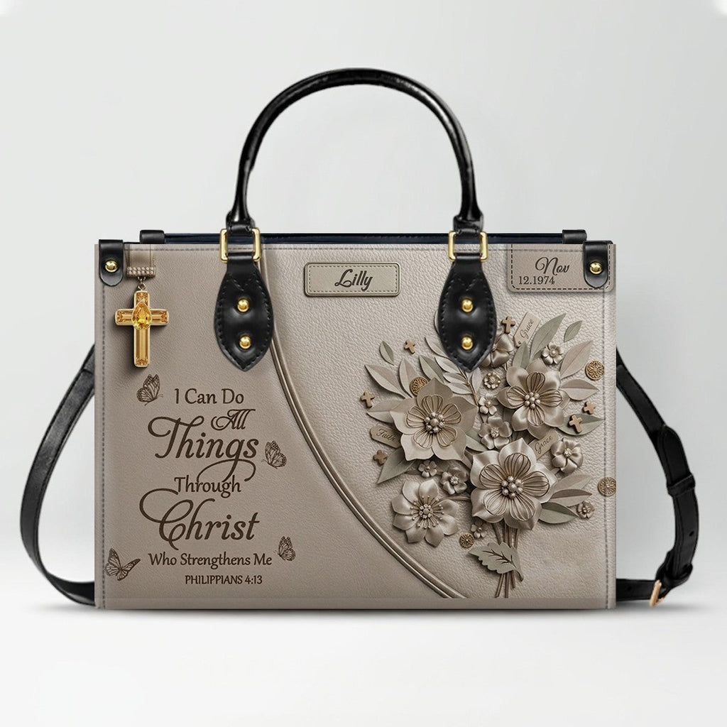 Personalized Philippians 4:13 Leather Handbag