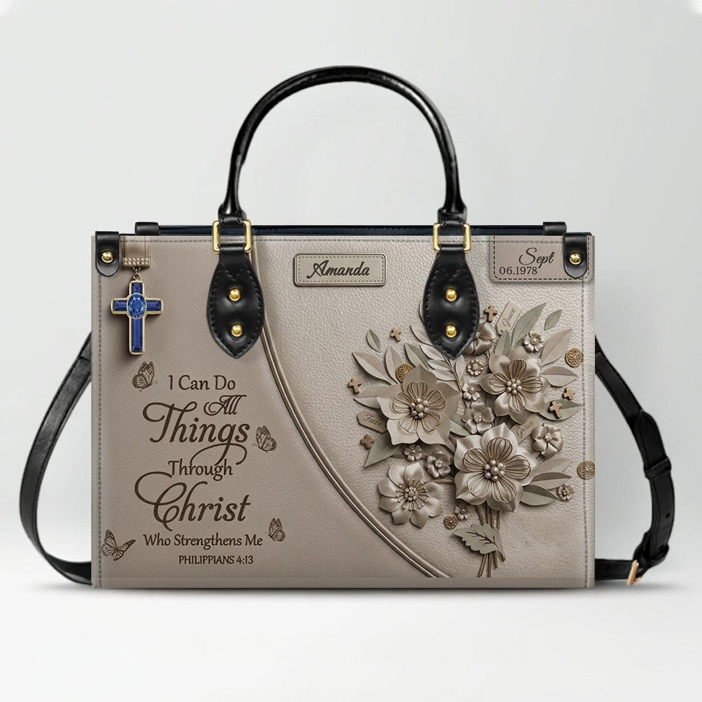 Personalized Philippians 4:13 Leather Handbag