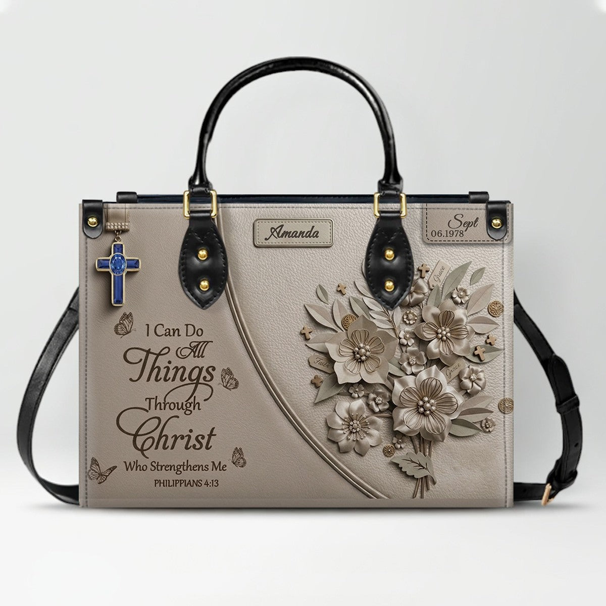 Personalized Philippians 4:13 Leather Handbag