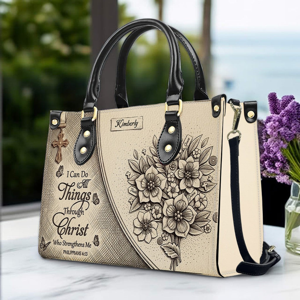 Custom Burgundy Faith Floral Leather Handbag
