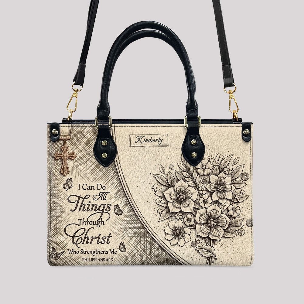 Custom Smoky Teal Christian Leather Handbag