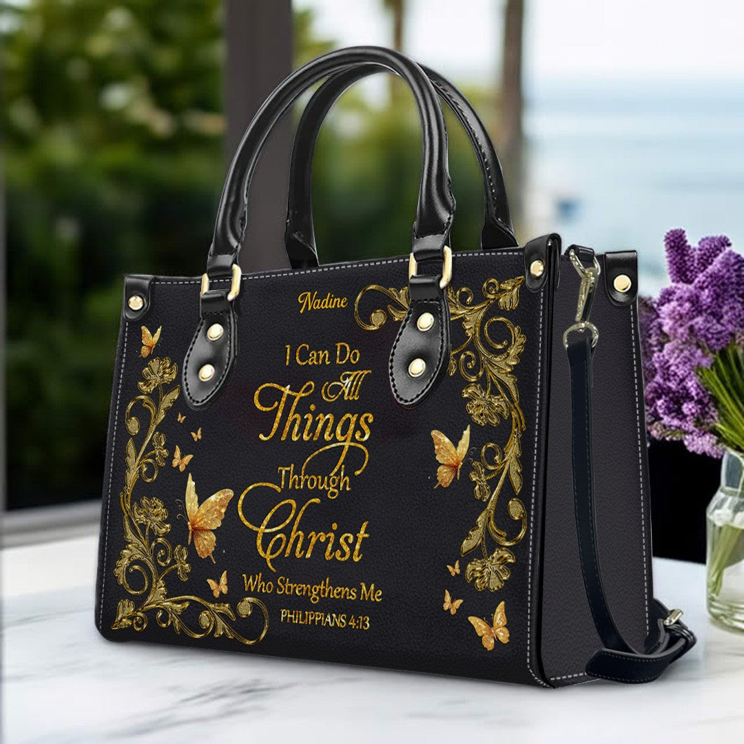 Personalized Christian Butterfly Leather Tote Bag