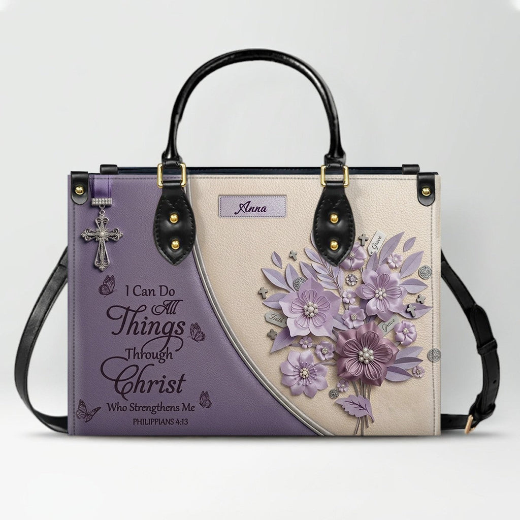 Personalized Christian Floral Leather Handbag
