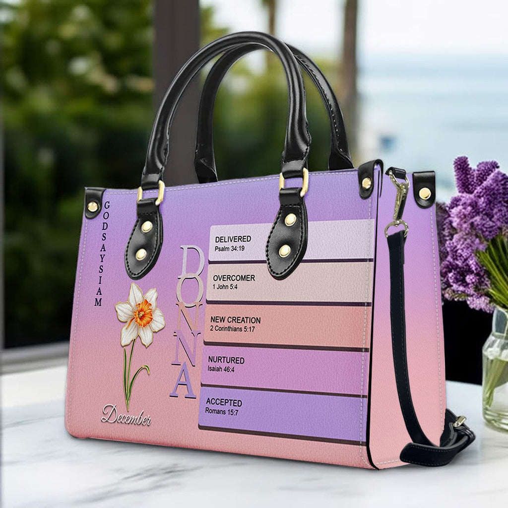 Custom Name & Birth Flower Leather Handbag