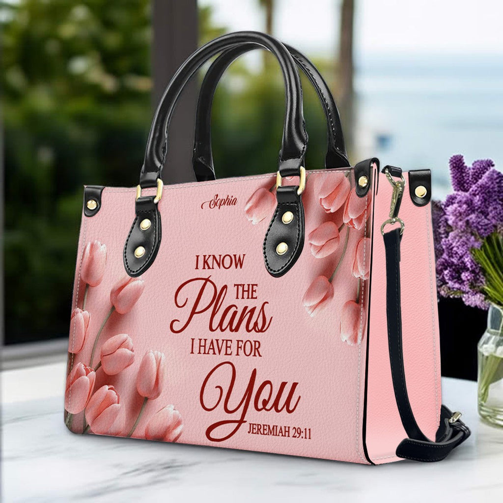 Personalized Pink Tulip Christian Leather Handbag