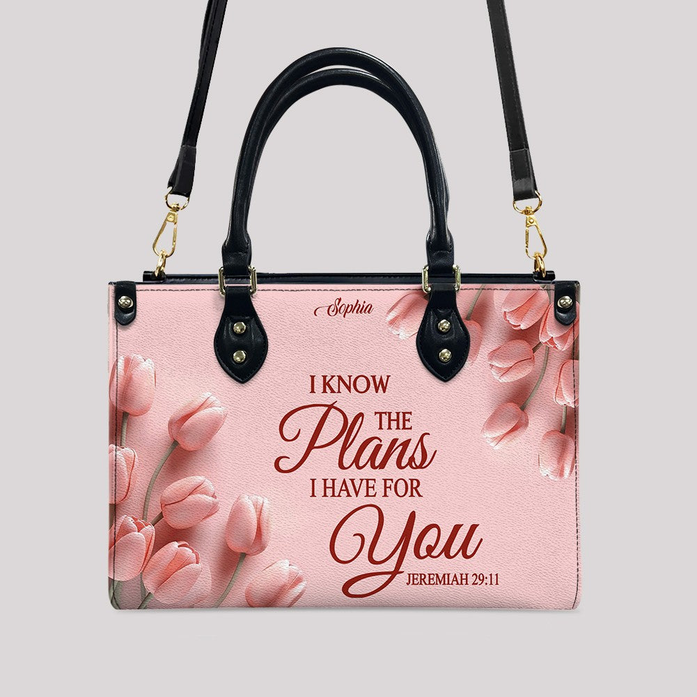 Personalized Pink Tulip Christian Leather Handbag