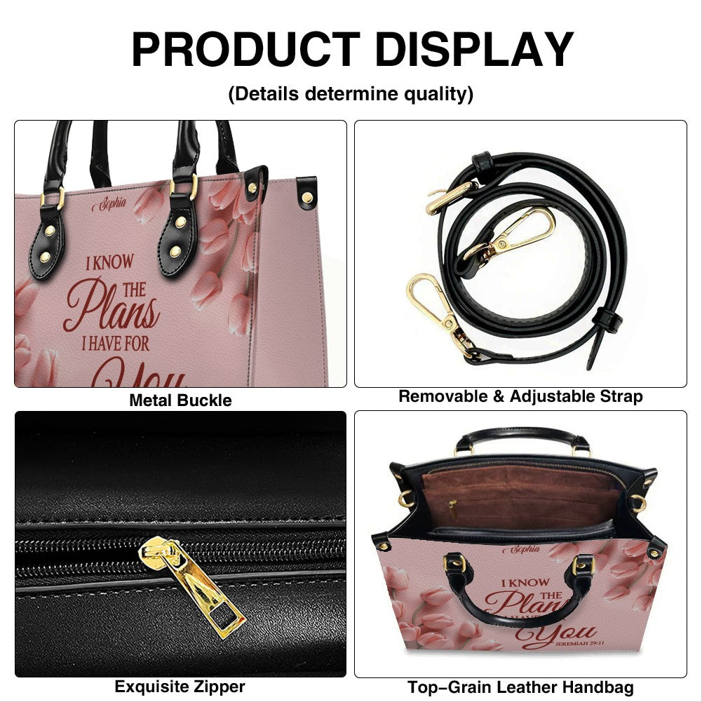 Personalized Pink Tulip Christian Leather Handbag