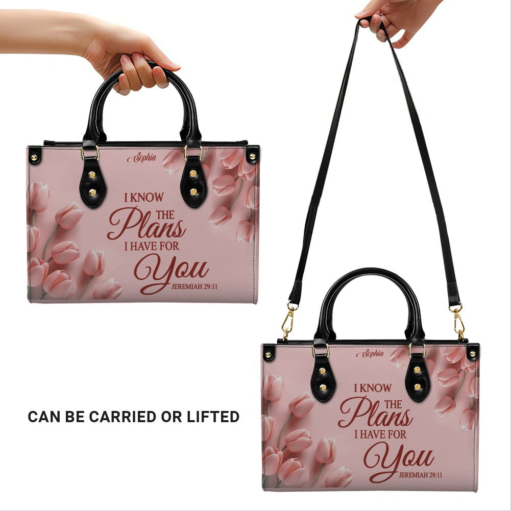 Personalized Pink Tulip Christian Leather Handbag
