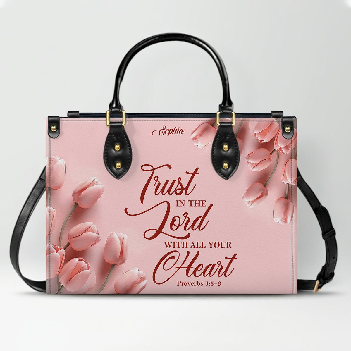 Personalized Pink Tulip Christian Handbag Set