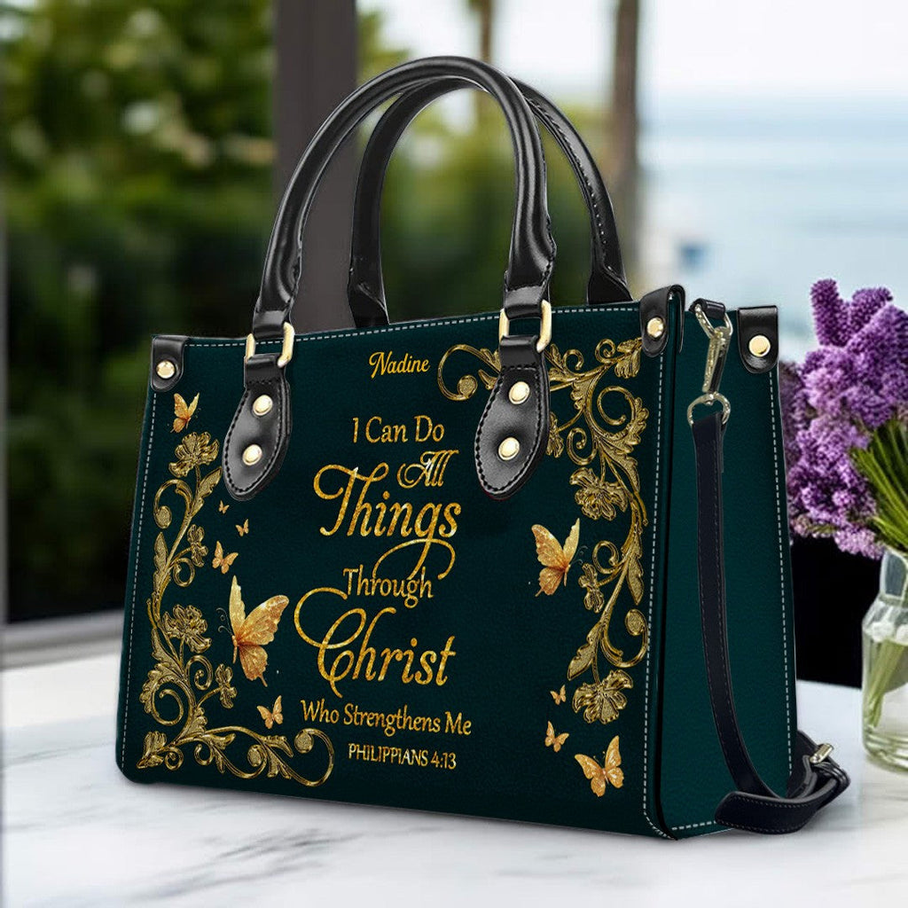 Personalized Christian Butterfly Leather Tote Bag