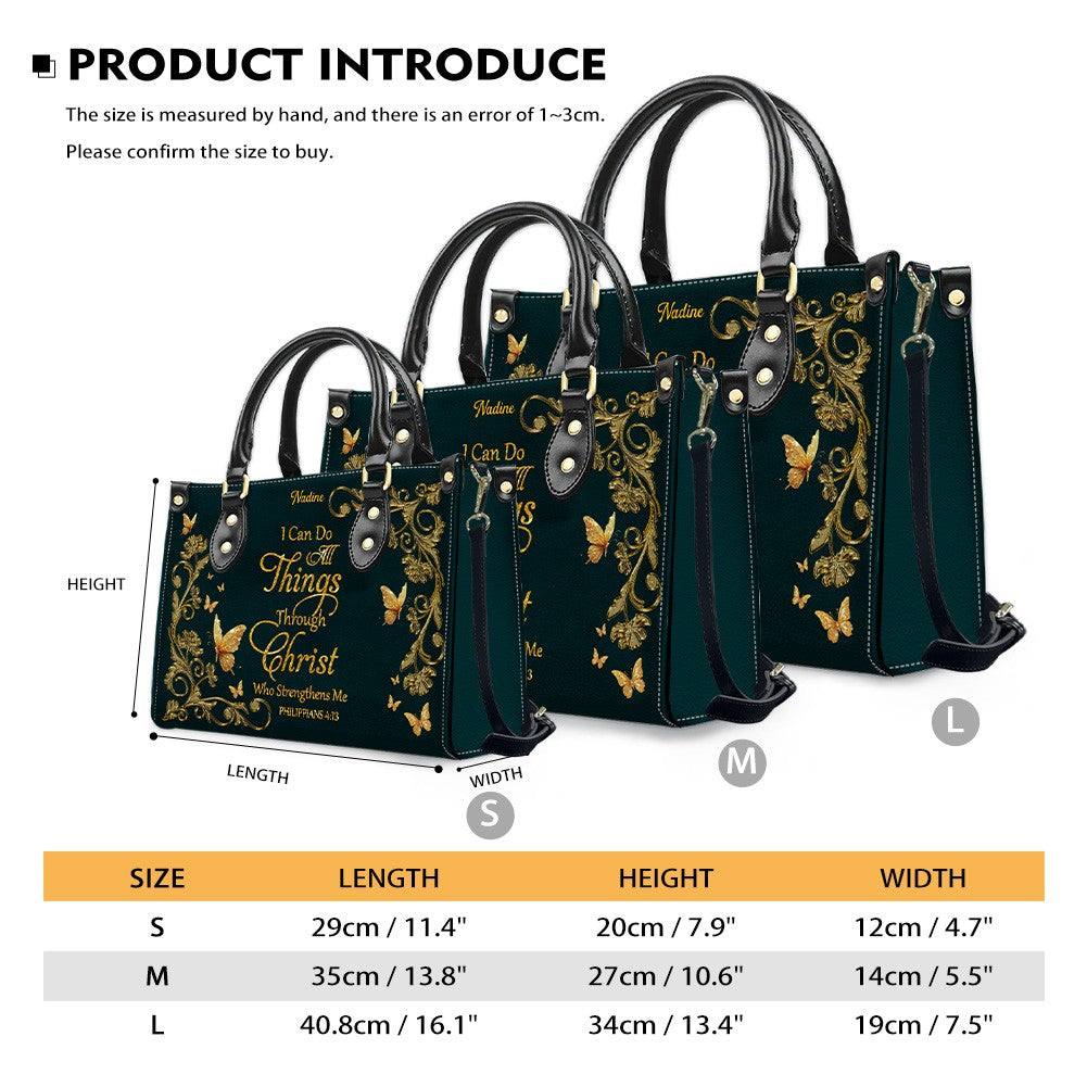 Personalized Christian Butterfly Leather Tote Bag