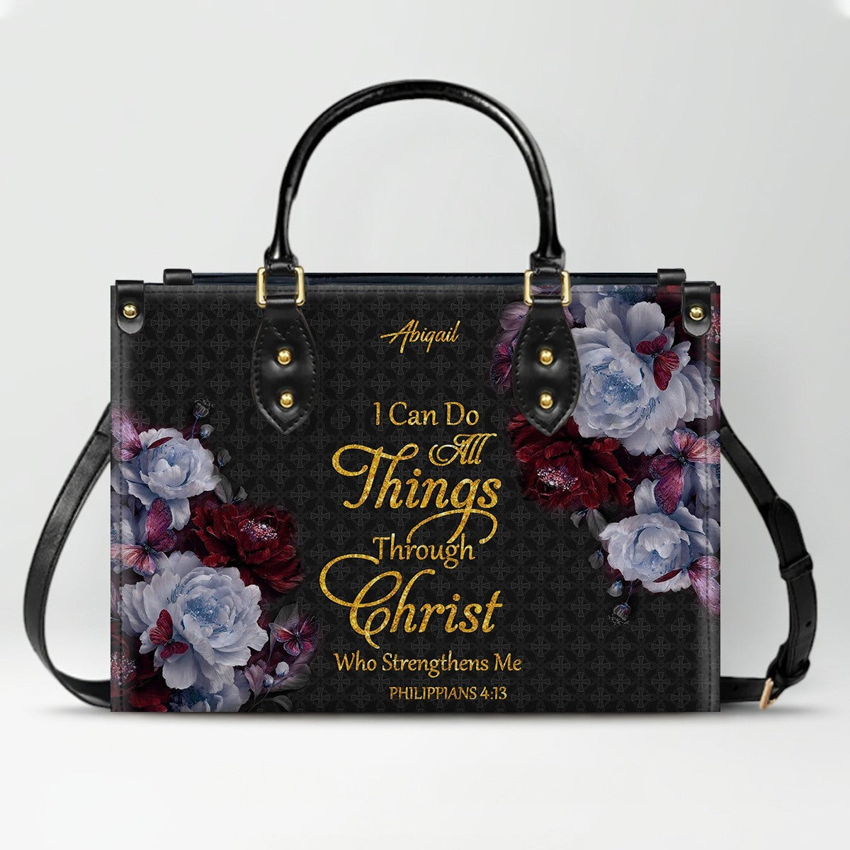 Personalized Bible Verse Floral Leather Tote Bag