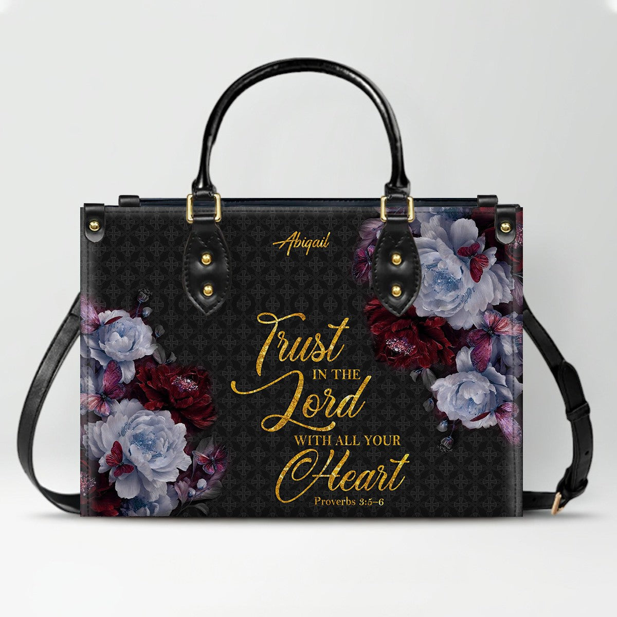 Personalized Bible Verse Floral Leather Tote Bag