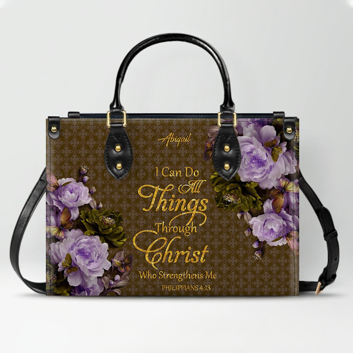Personalized Bible Verse Floral Leather Tote Bag