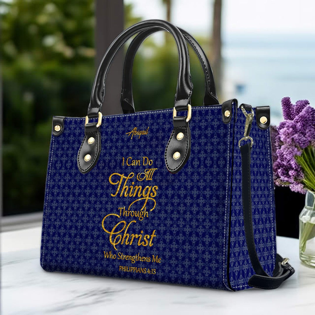 Personalized Philippians 4:13 Leather Handbag