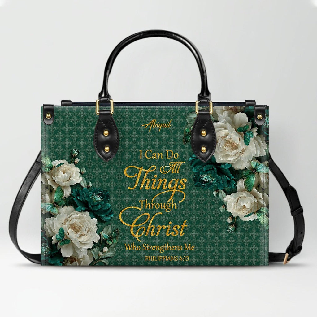 Personalized Bible Verse Floral Leather Tote Bag